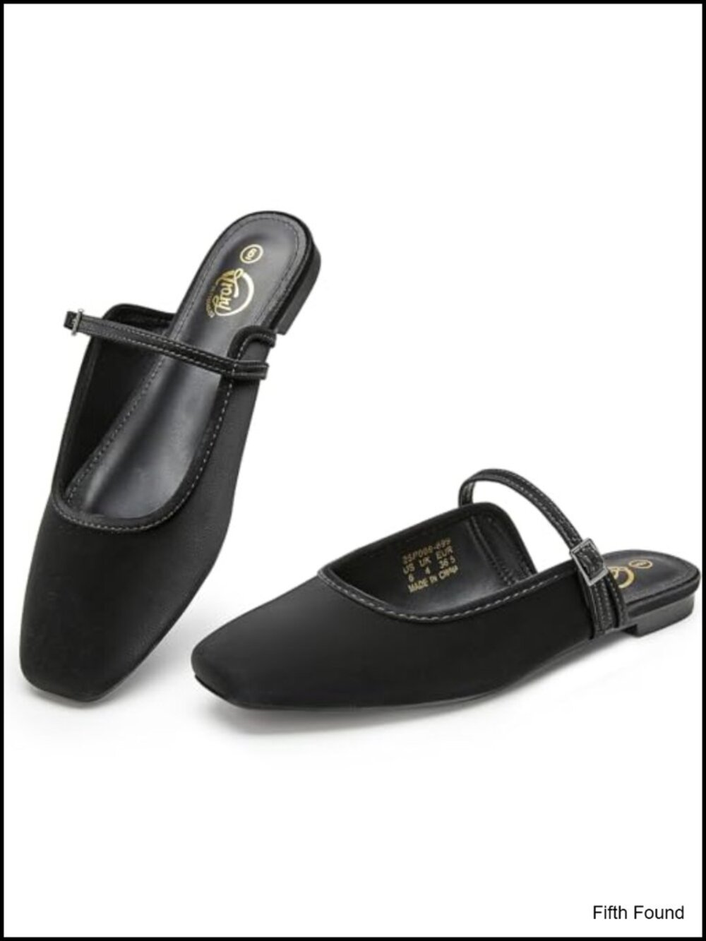 Mary Jane Mule Flats Square Toe Slip On Adjustable Strap Faux Leather